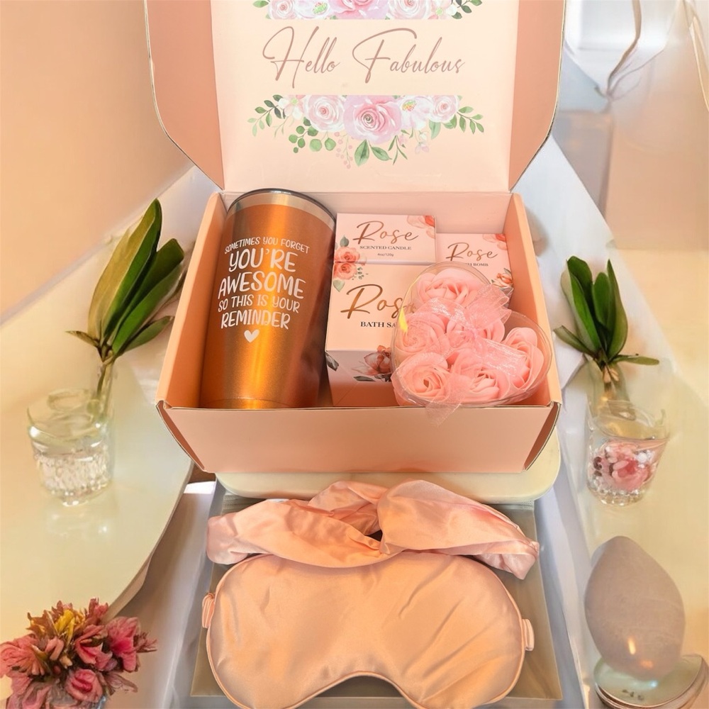 Rose Bath & Body Curated “Especially for You” Gift Set with Pink Accessories-New